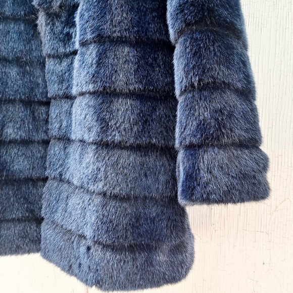 Laundry By Shelli Segal Royal Navy Blue Faux Fur Coat XL - Picture 8 of 10